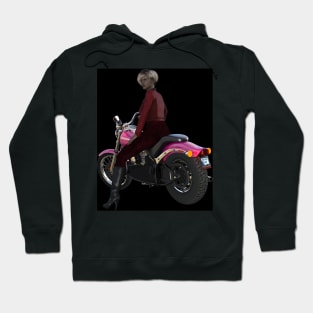 Young woman riding pink  motorcycle Hoodie